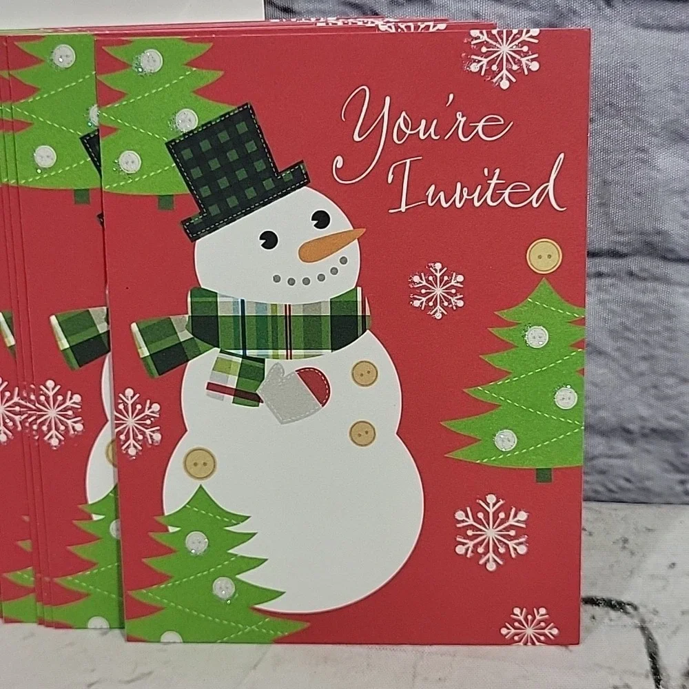 Hallmark Stationary Christmas Party Invitations Snowman Glitter Lot If 10